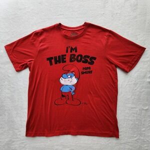 The Smurfs Papa Smurf I'm The Boss T-Shirt Mens Large Red Graphic Tee Cartoon